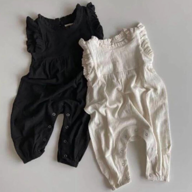 Baby Summer Linen Sleeveless Jumpsuit - Nowe letnie kombinezony dla niemowląt na