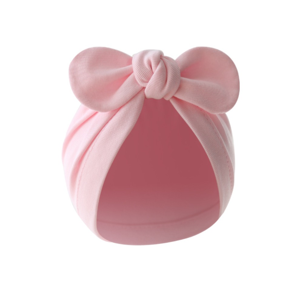 Infant Beanie Hat With Ears - Urocza czapka z kwiatowym węzłem, bawełniana,