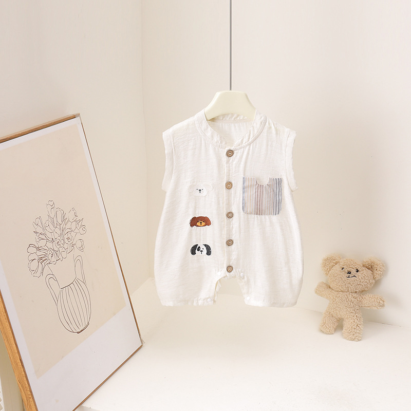 Letni rampers dla niemowląt, b – Baby Summer Linen Sleeveless Jumpsuit recenzja i cena